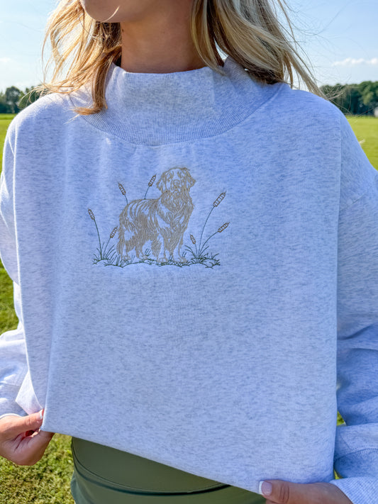Embroidered Golden Retriever Mockneck Sweatshirt