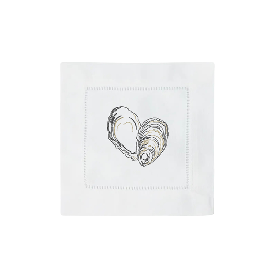 Embroidered Oyster & Coastal Fish Cocktail Napkins (Set of 4)