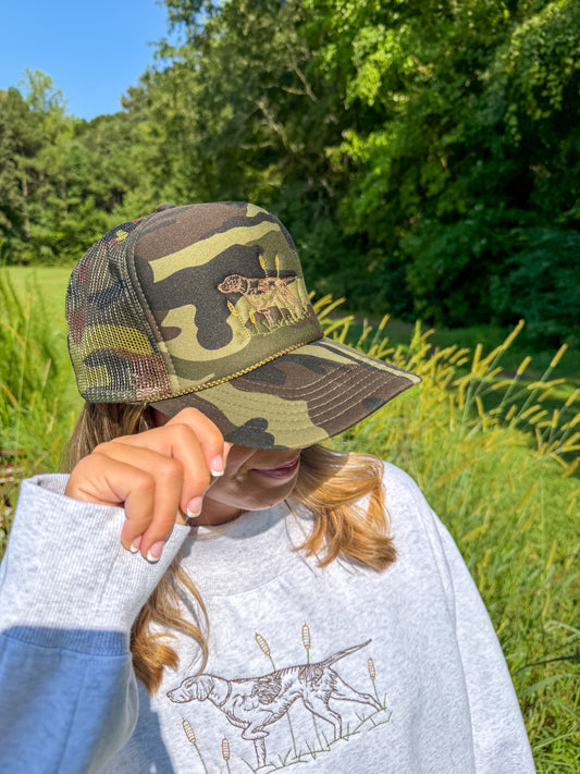 Embroidered German Shorthaired Pointer Camo Trucker Hat