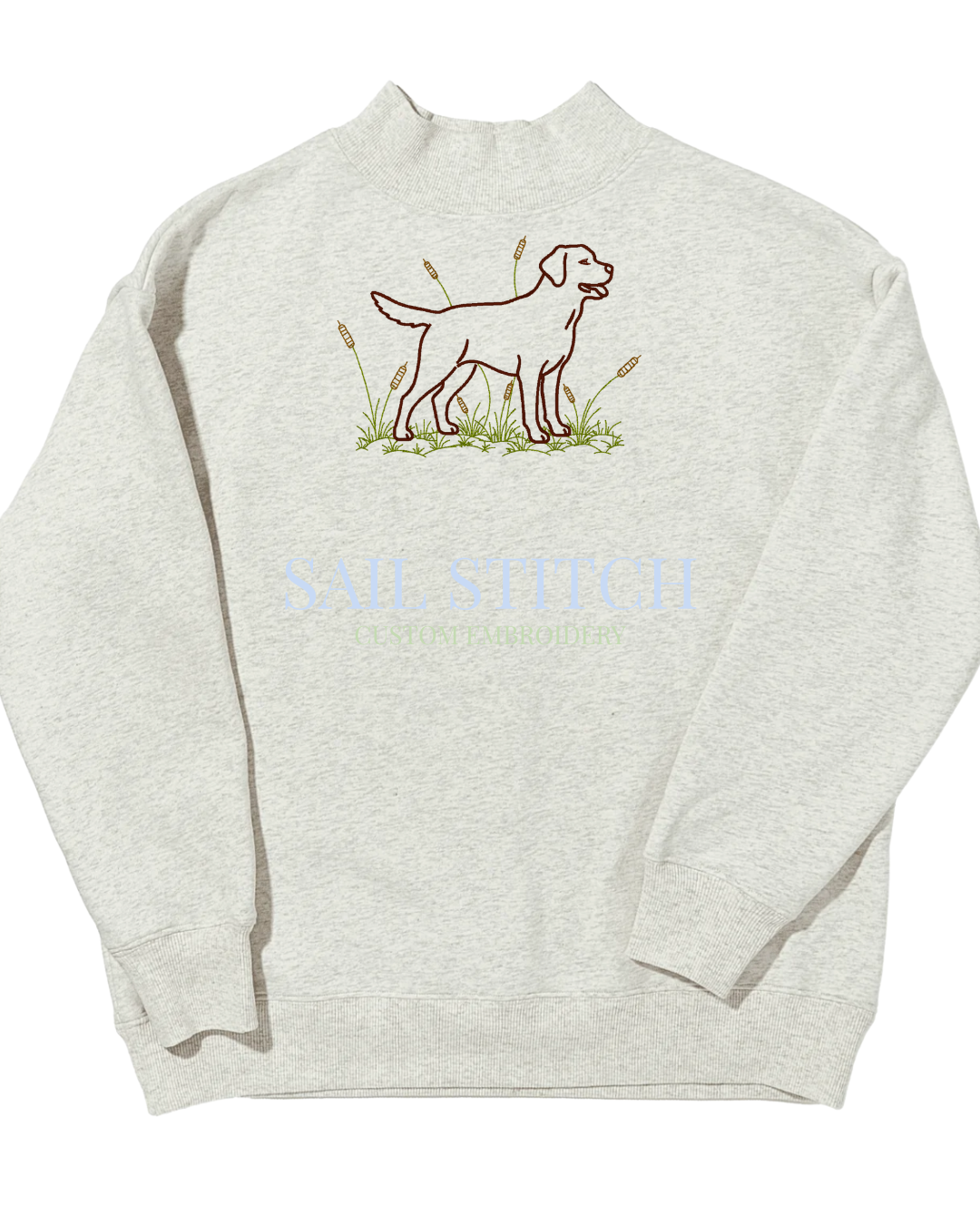 Embroidered Labrador Retriever and cattail design