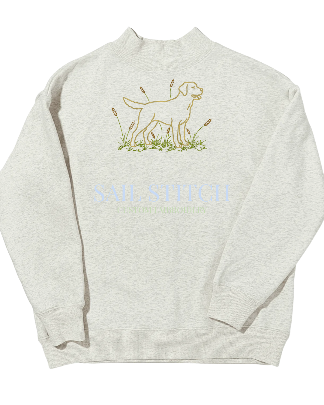 Embroidered Labrador Retriever and cattail design