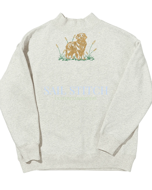 Embroidered Golden Retriever Mockneck Sweatshirt